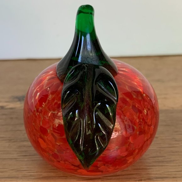 2 Hand Blown Glass Fruit Apple Orange Pumpkin Red Orange Murano -like Art - Picture 11 of 14